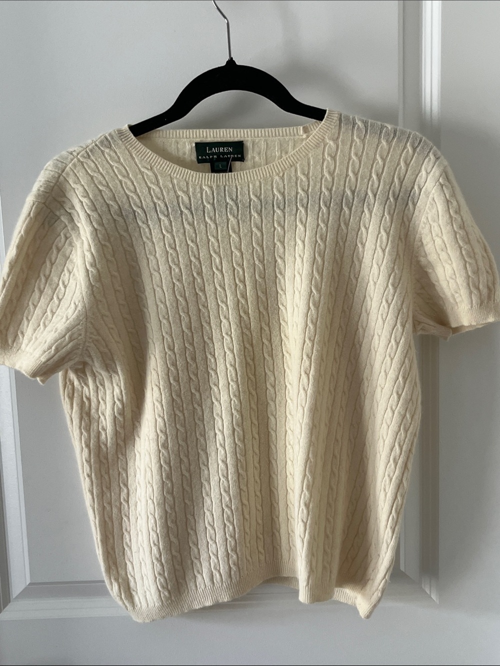Lauren Ralph Lauren VTG Ivory Cable Knit Short Sleeve Crew Sweater